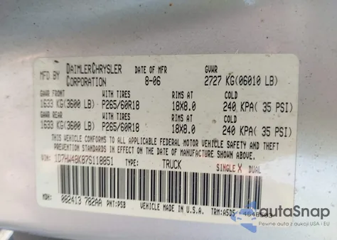 2007 Dodge Dakota Slt from USA, damaged, VIN 1D7HW48K87S118851